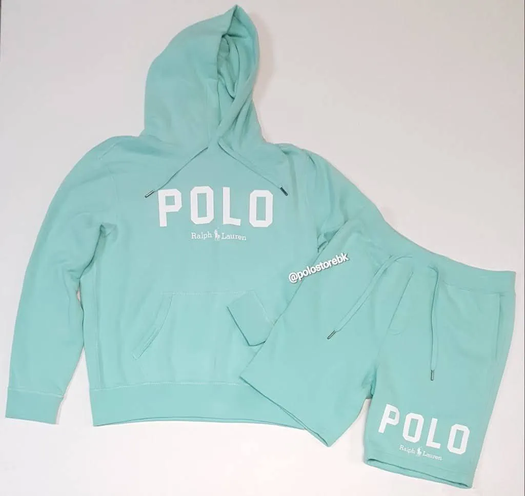 Nwt Polo Big & Tall Teal Spellout Logo Big Pony Fleece Hoodie