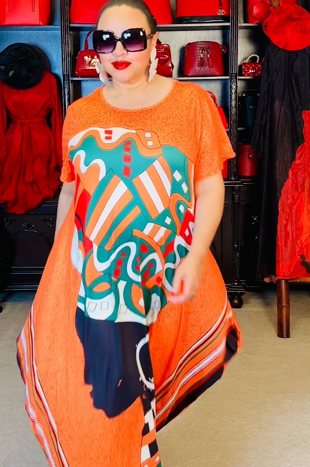 Orange Print One Size Kaftan Dress