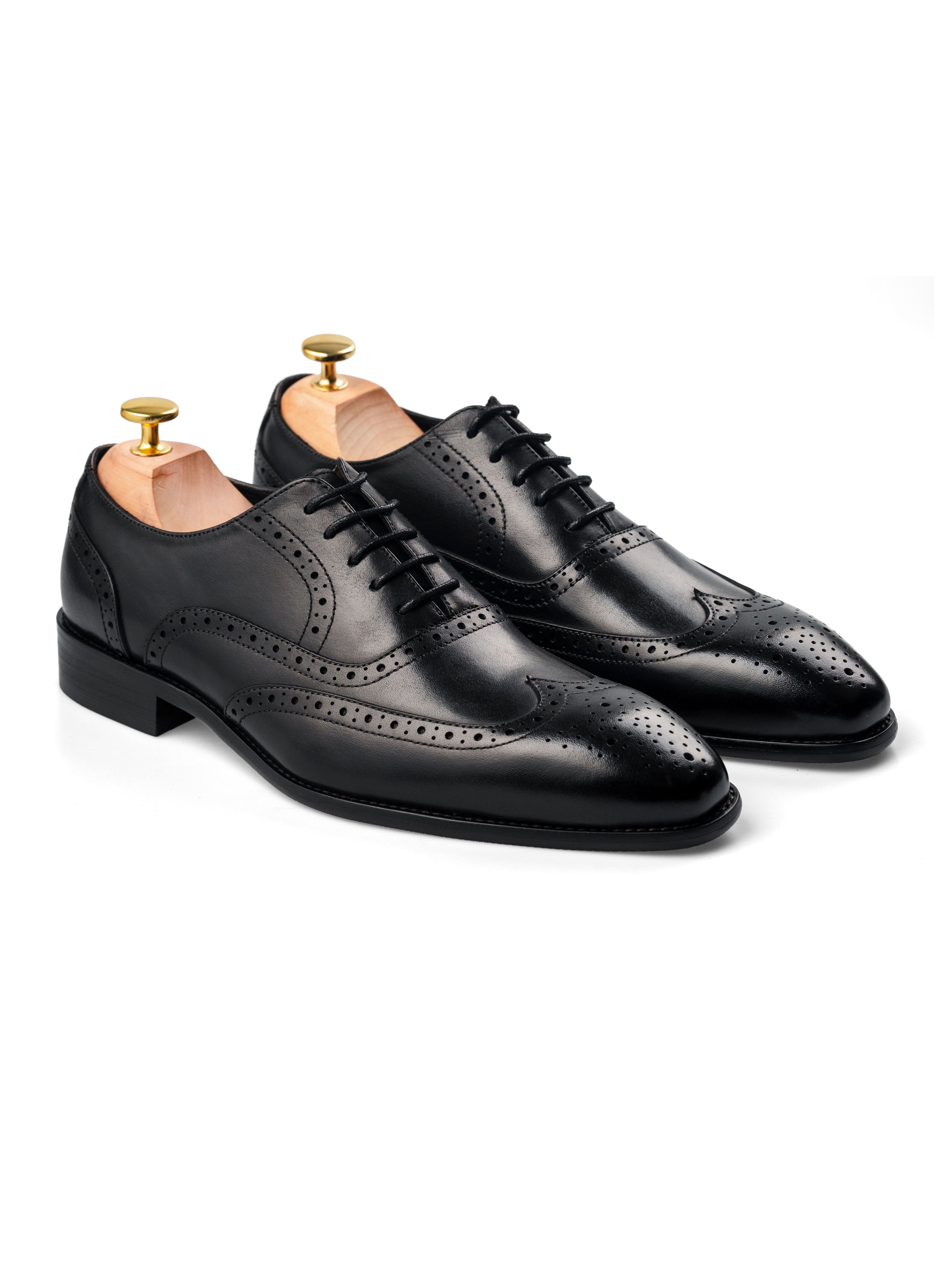 Oxford Brogue Wingtip - Black Lace Up (Chisel Toe)