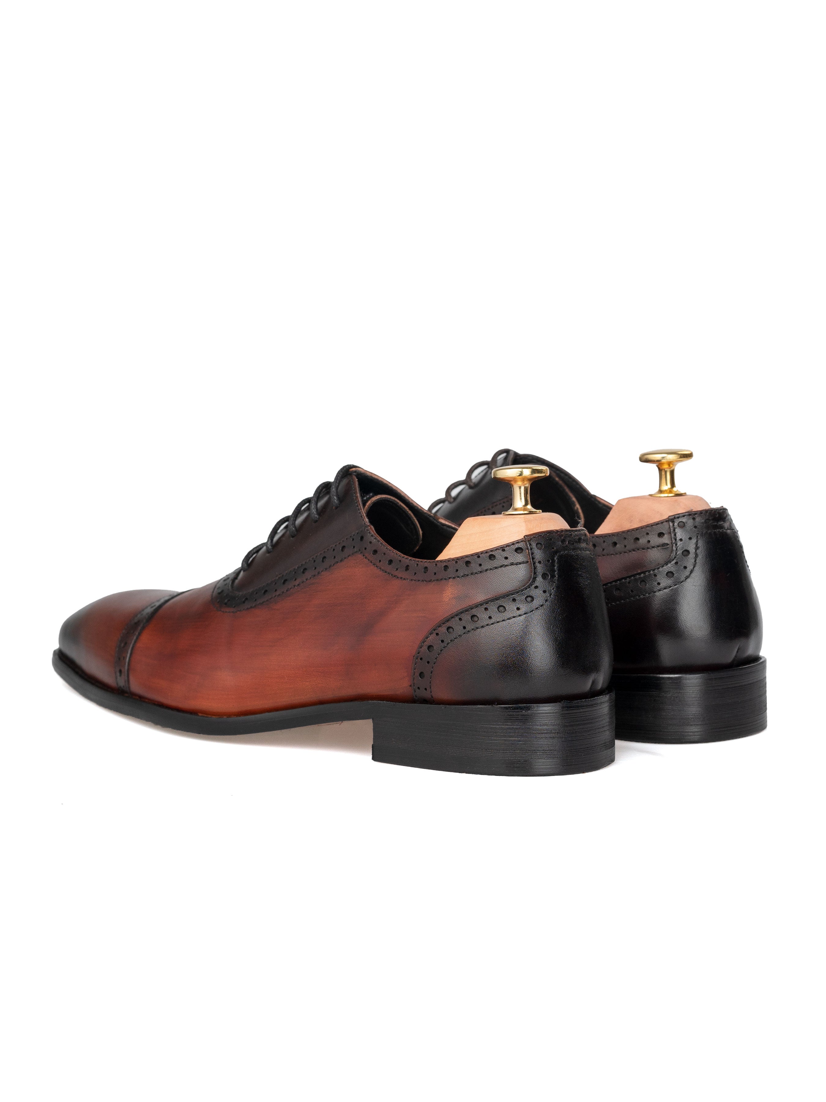 Oxford Cap Toe Adelaide - Duo-Tone Cognac Tan Patina Lace Up (Chisel Toe)