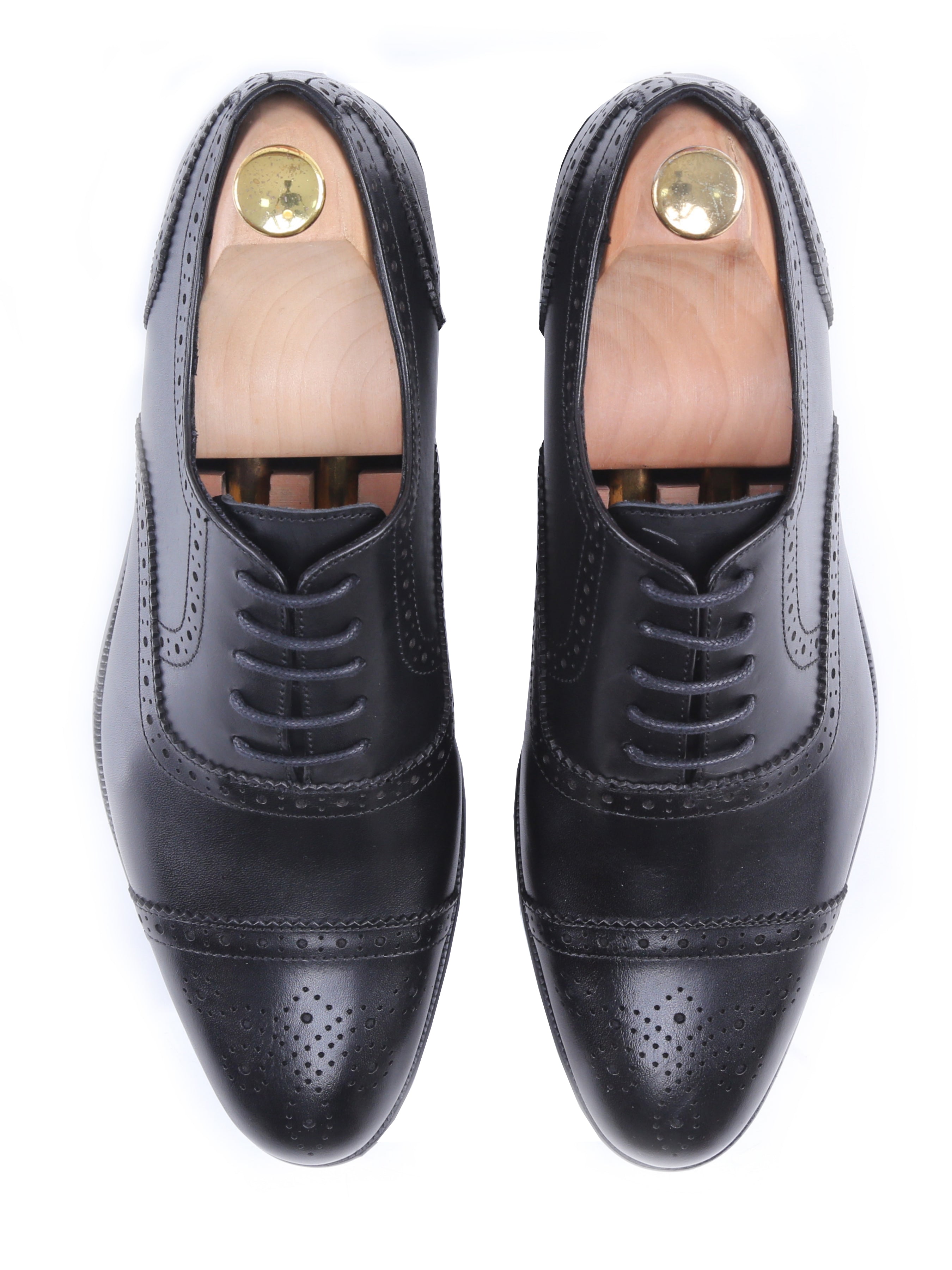 Oxford Cap Toe - Black Semi Brogue Lace Up