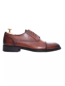 Oxford Cap Toe - Cognac Tan Lace Up (Hand Painted Patina)