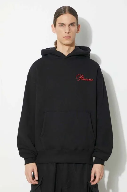 PLEASURES sweatshirt Cafe Hoodie men's black color hooded P24SP026.BLACK