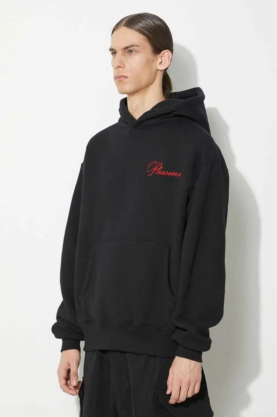 PLEASURES sweatshirt Cafe Hoodie men's black color hooded P24SP026.BLACK