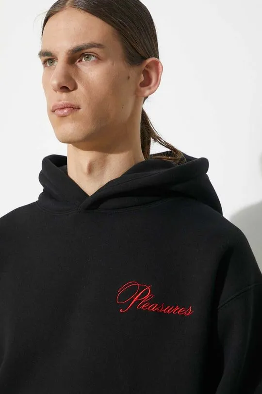 PLEASURES sweatshirt Cafe Hoodie men's black color hooded P24SP026.BLACK