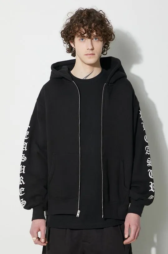 PLEASURES sweatshirt Oe Zip Up Hoodie men's black color P23W038.BLACK