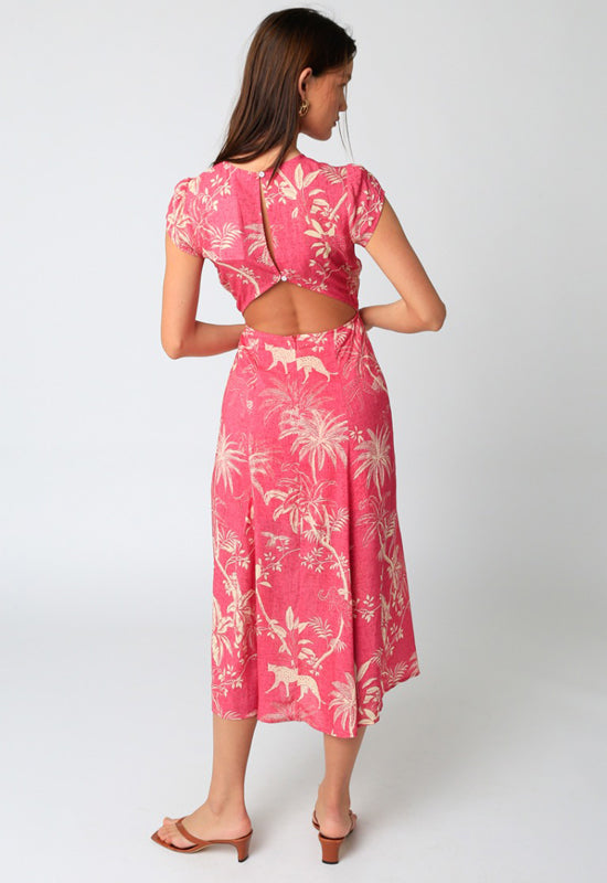 Printed High Neck Dress - Fuchsia White