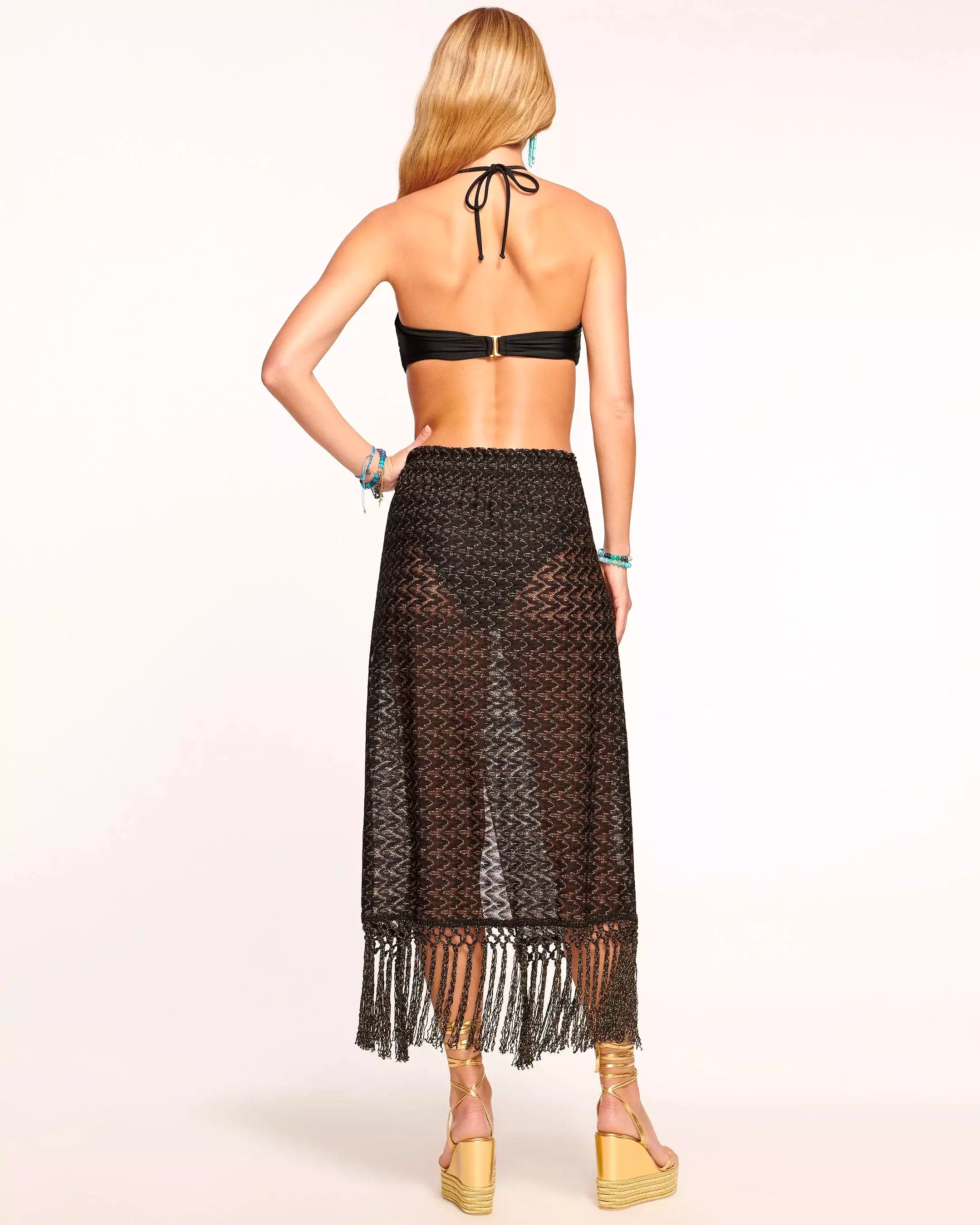 Ramy Brook - Gaia Coverup Skirt - Black/Gold Zigzag