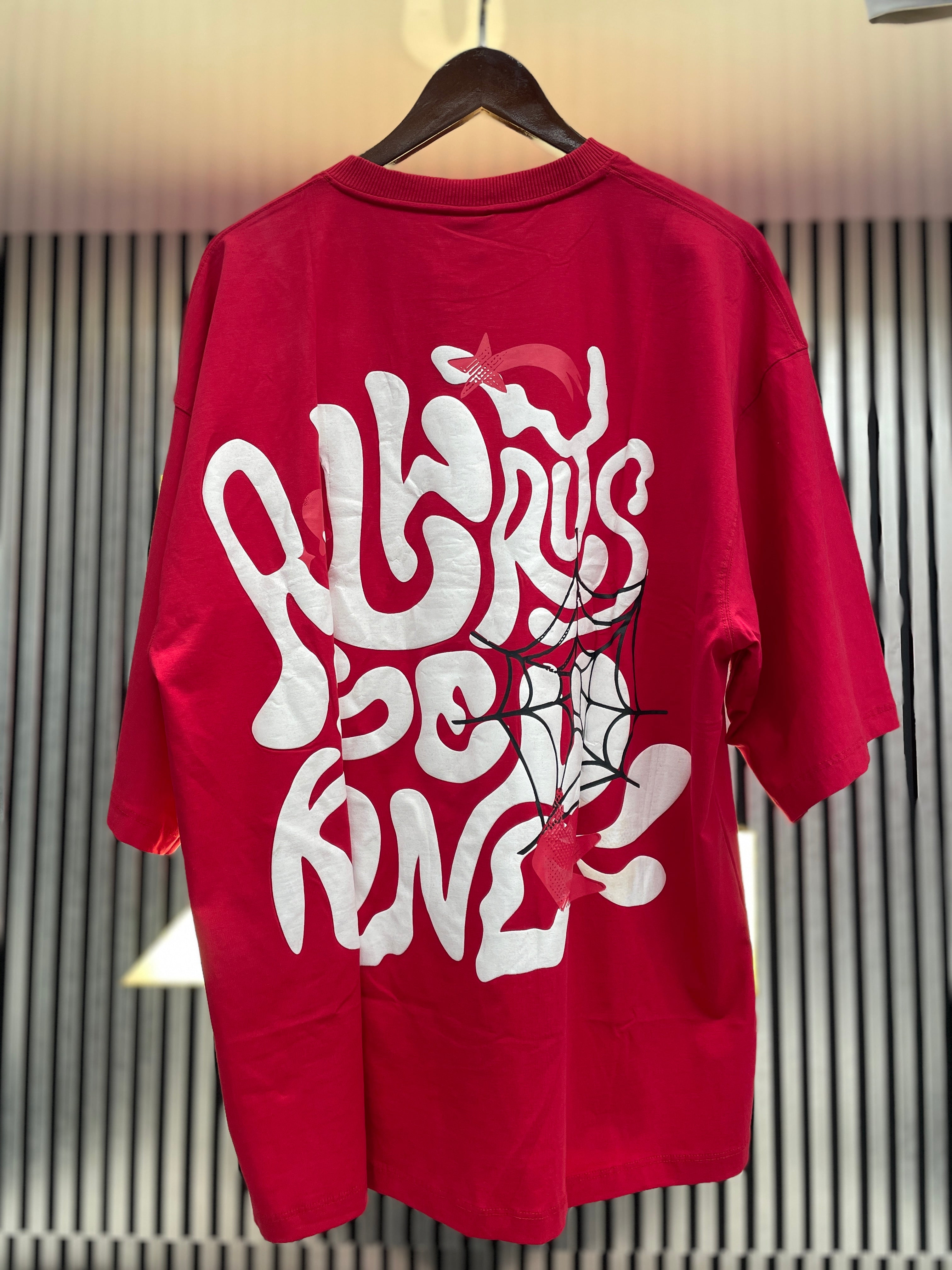 red street style back printed drop shoulder t shirt