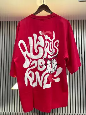 red street style back printed drop shoulder t shirt