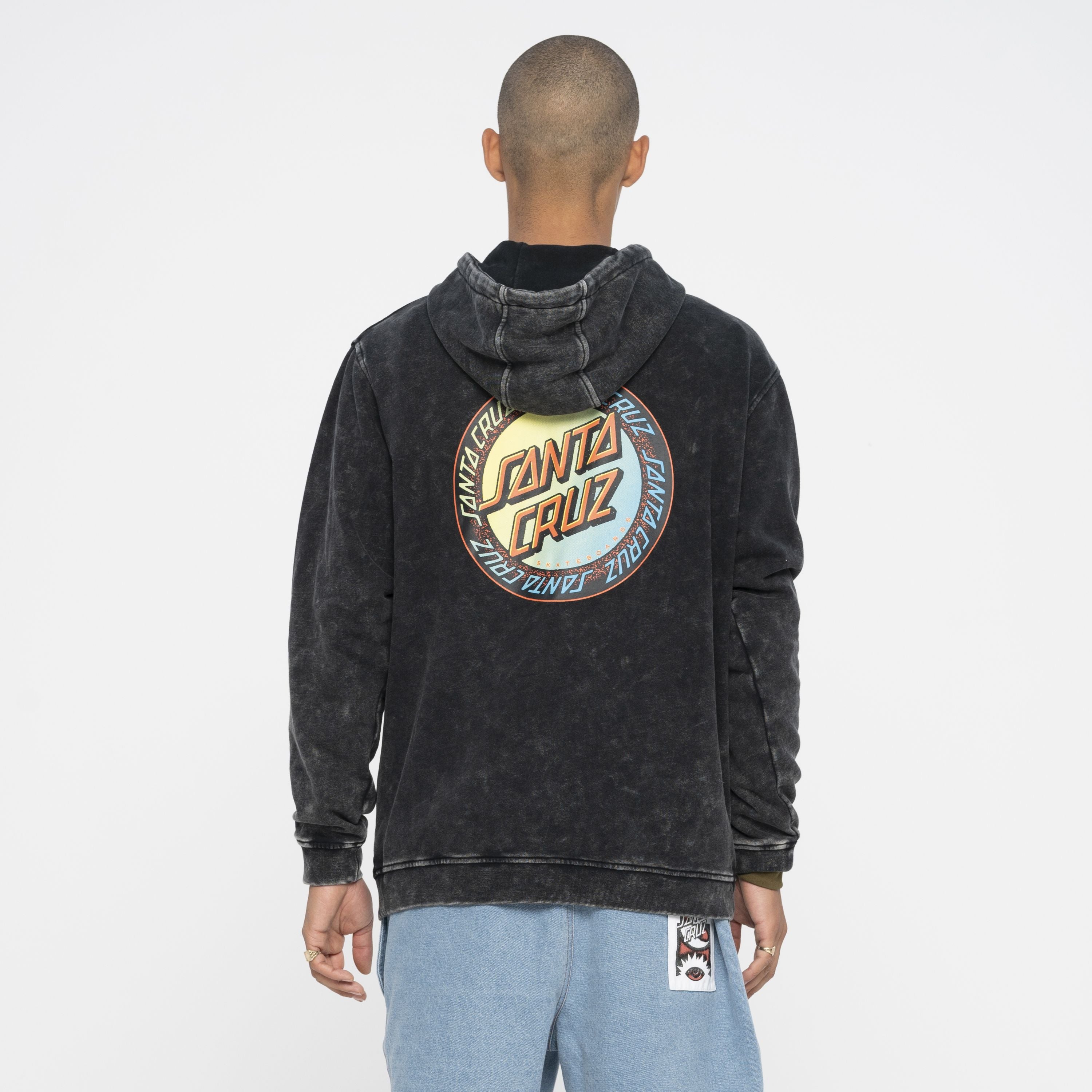 SANTA CRUZ HOODIE LOUD RINGED DOT BLACK ACID WASHED