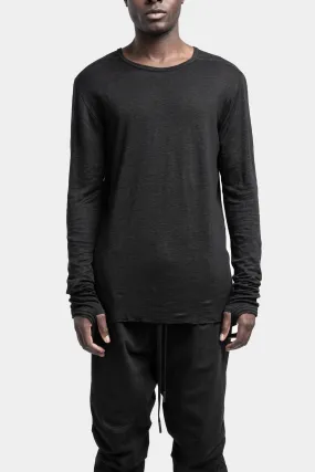 Semi Raglan linen long sleeve T-Shirt, Black