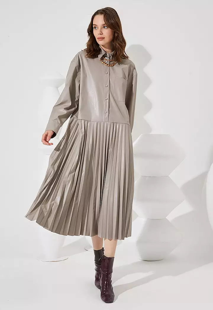 Shirt Dress With Pleated Skirt