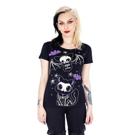 SKELLY CAT T SHIRT - BLACK