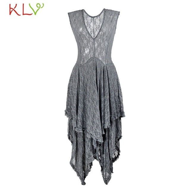 Summer Dress Women Lace Elegant Layered Ruffles Long Dress Sexy