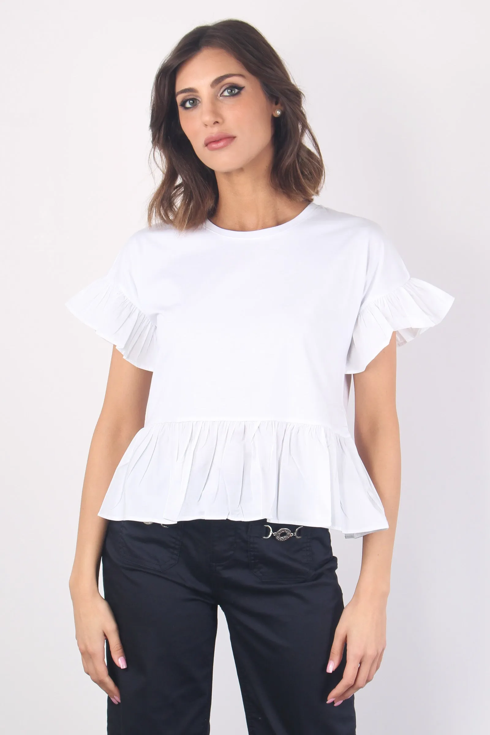 T-shirt Inserto Popeline Balze Bianco Ottico