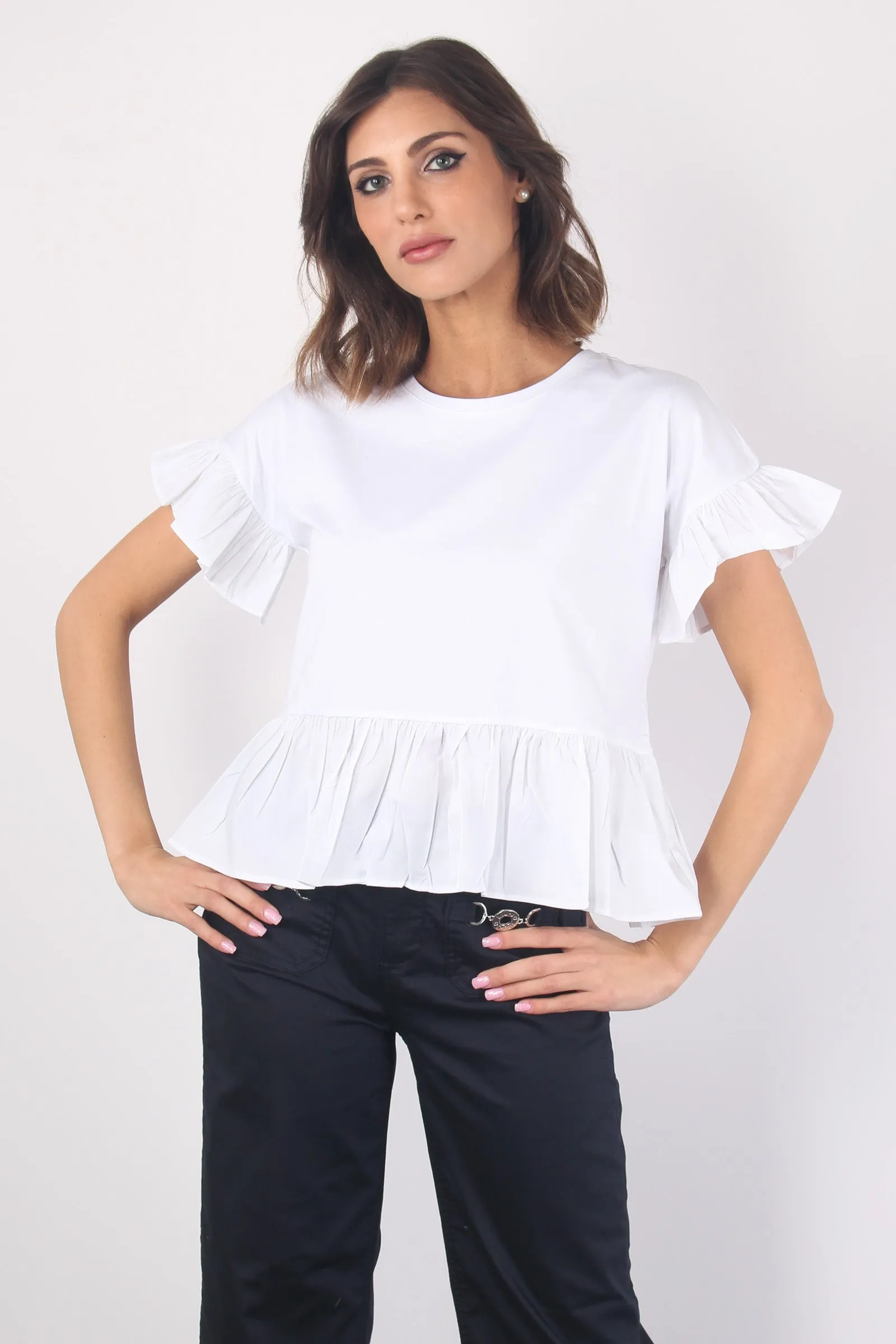 T-shirt Inserto Popeline Balze Bianco Ottico