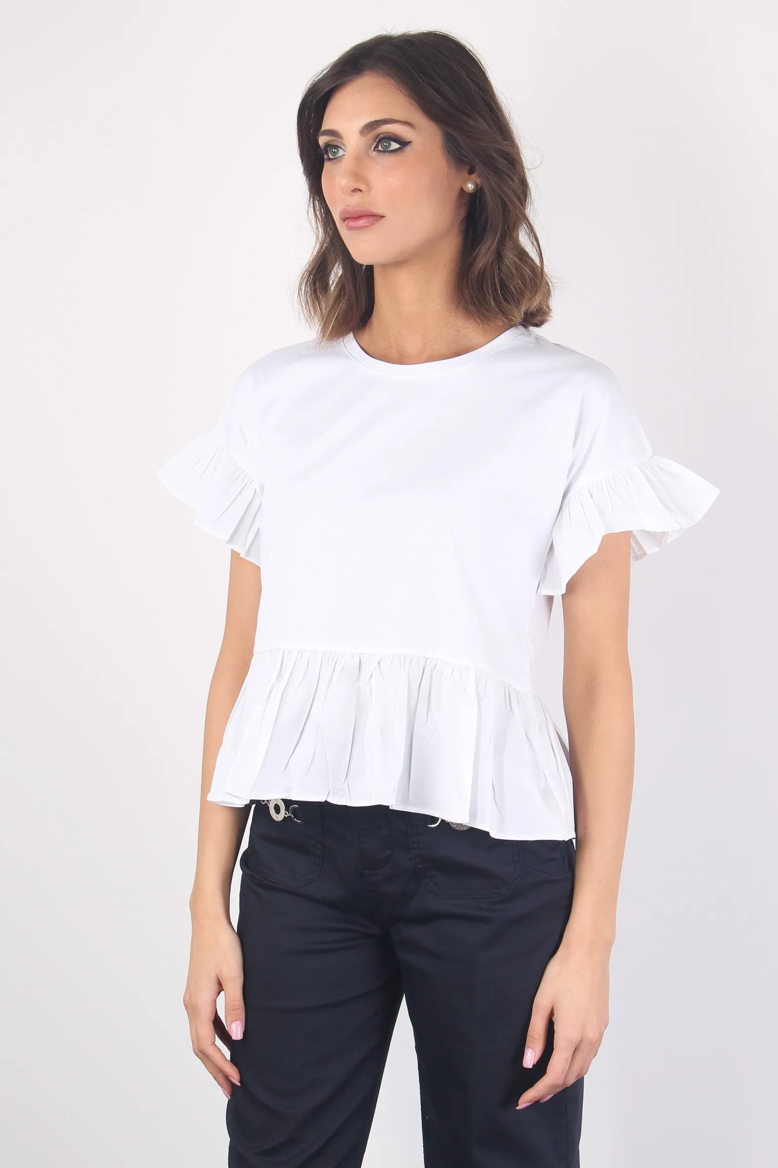 T-shirt Inserto Popeline Balze Bianco Ottico