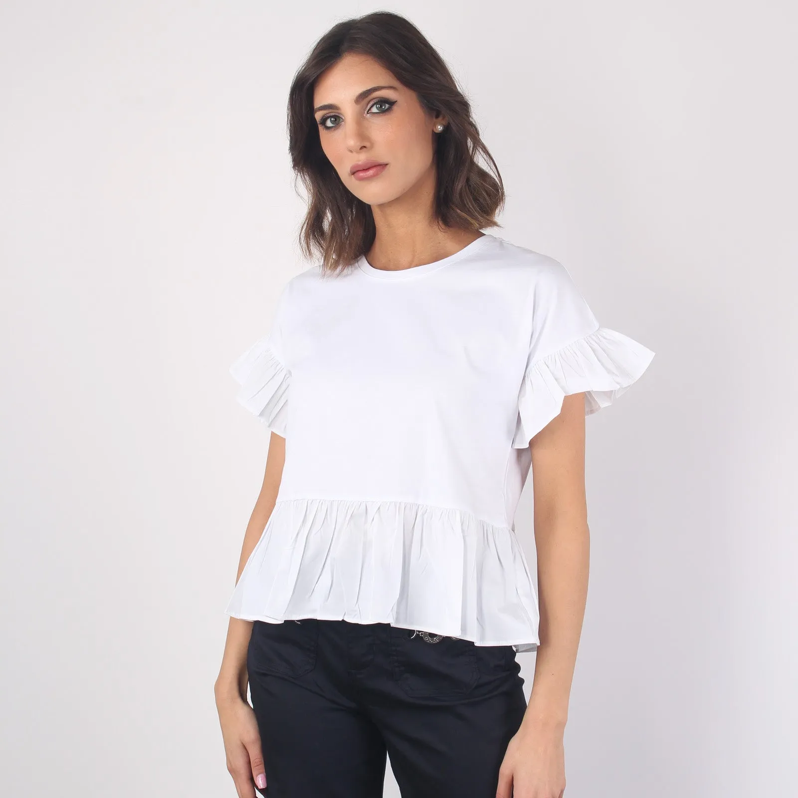 T-shirt Inserto Popeline Balze Bianco Ottico