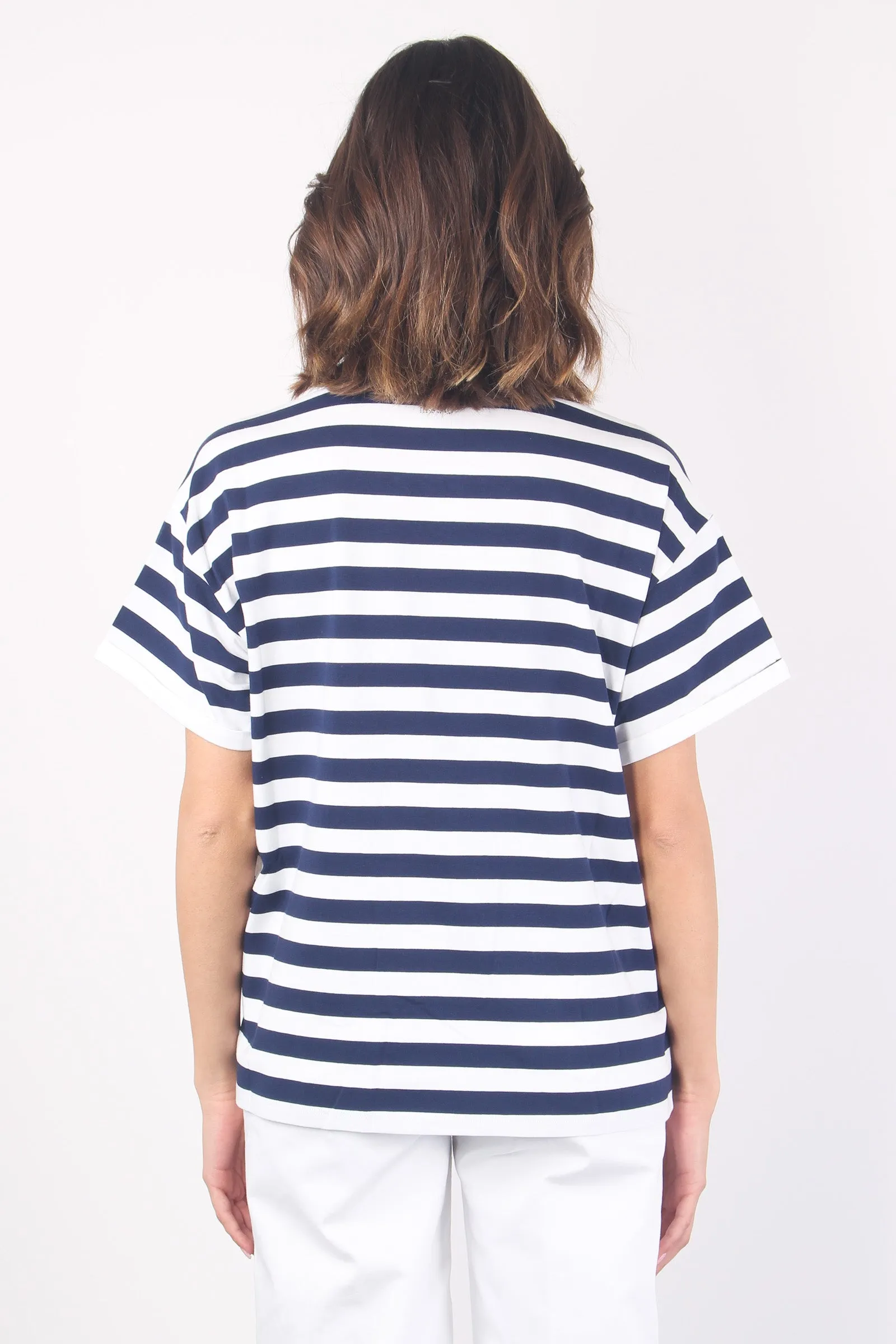 T-shirt Over Righe Collo Perle Bianco/blu