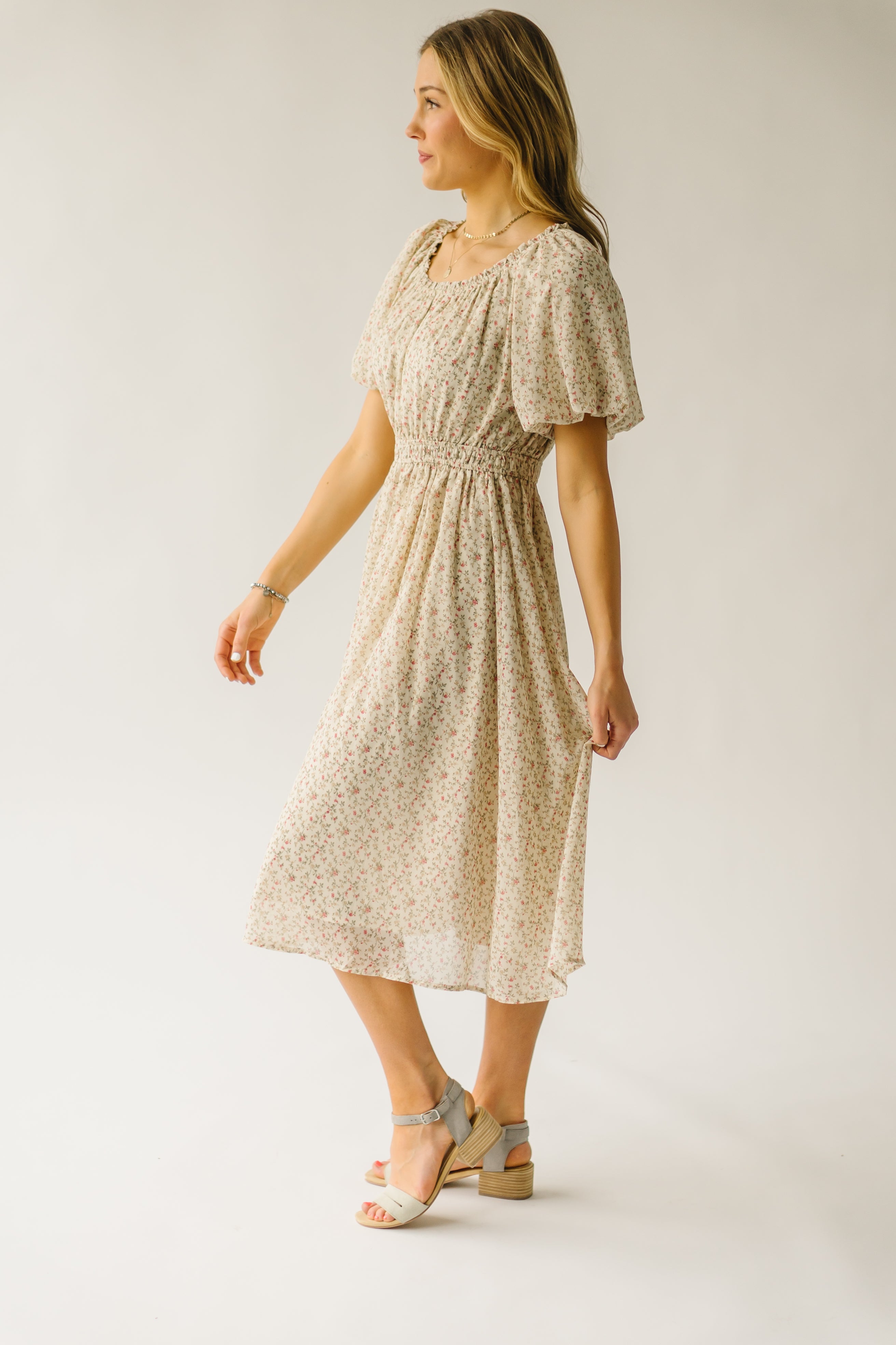 The Branson Printed Chiffon Dress in Ivory