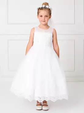 White lace illusion communion dress