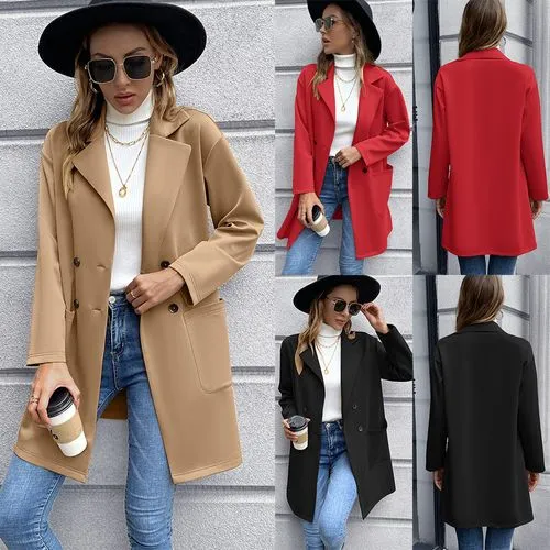 Wish   Women's Autumn And Winter Long Cardigan Double-breasted Knitted Suit Jacket Women