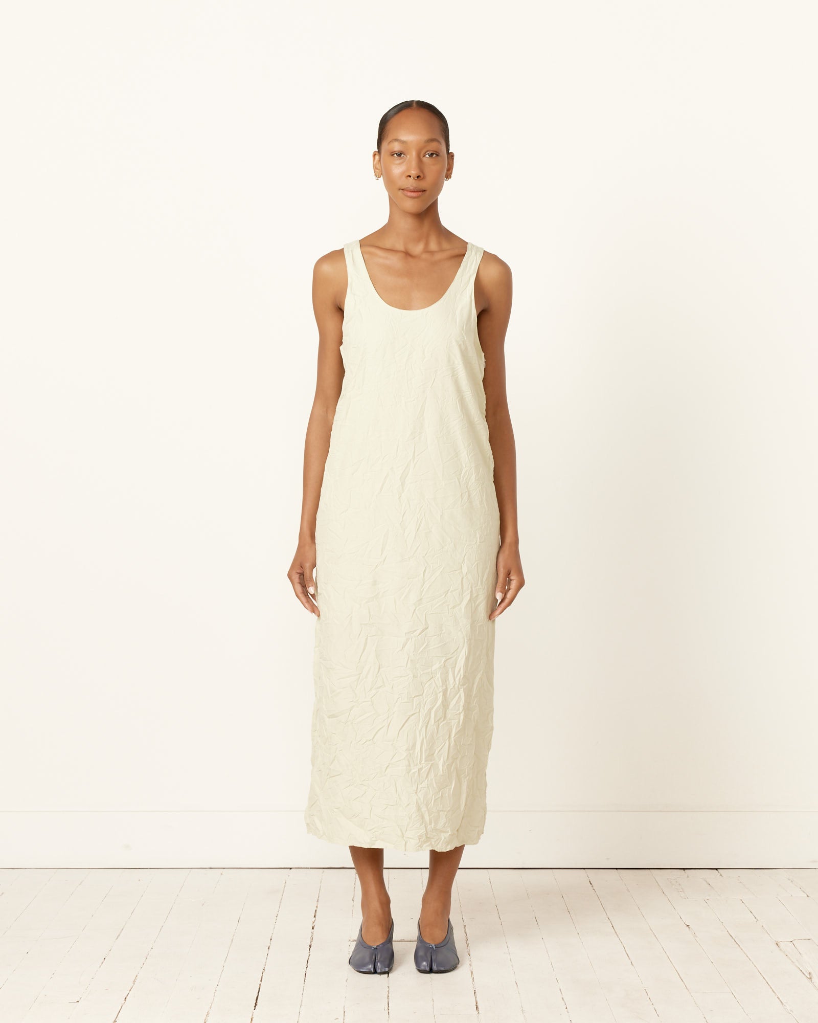 Wrinkled Twill Dress in Light Green