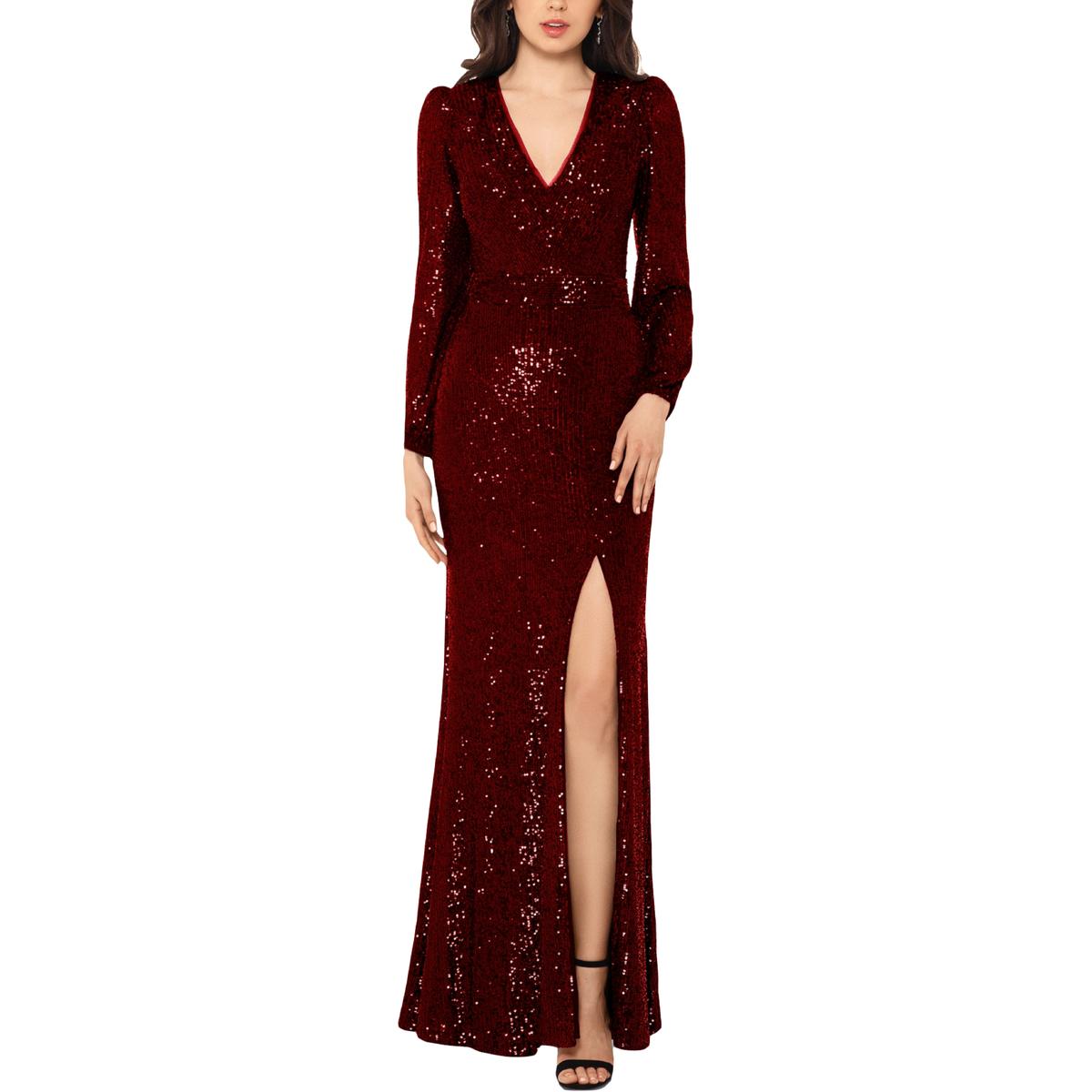 Xscape Womens Petites Sequined Maxi Evening Dress