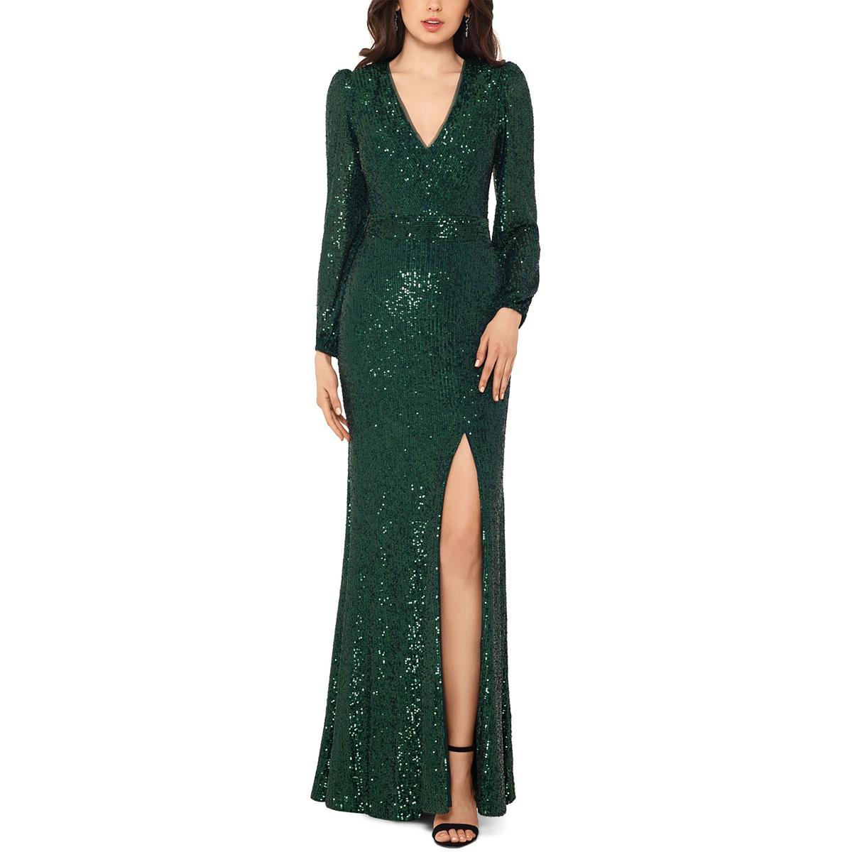 Xscape Womens Petites Sequined Maxi Evening Dress