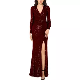 Xscape Womens Petites Sequined Maxi Evening Dress