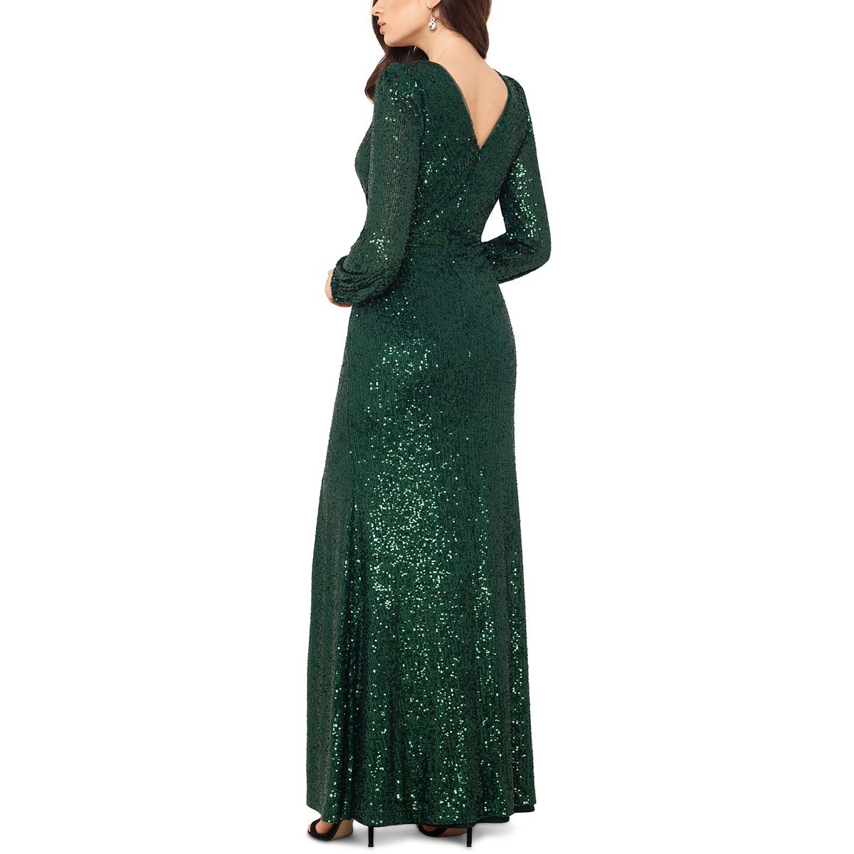 Xscape Womens Petites Sequined Maxi Evening Dress