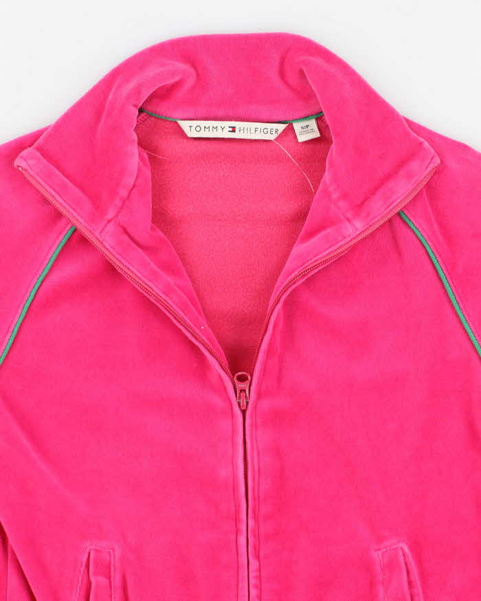 Y2K 00s Tommy Hilfiger Hot pink Velour Track Sweatshirt - S